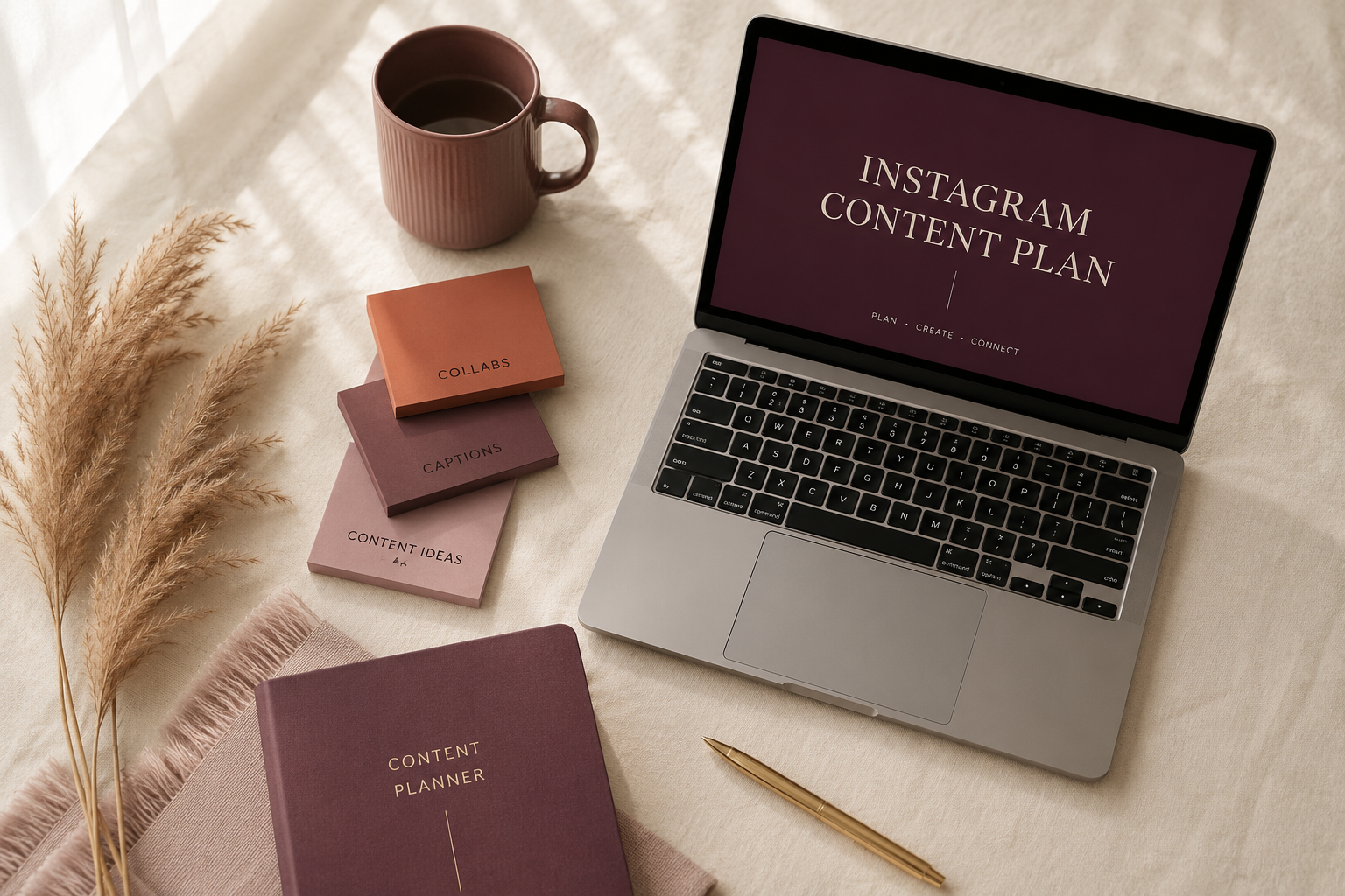 Laptop showing Instagram strategy and planning grid